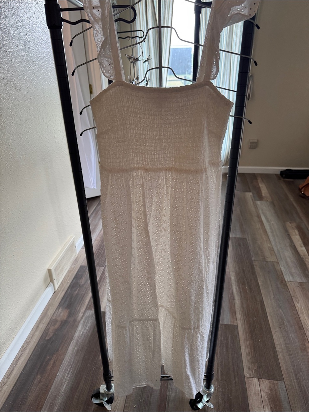 Nannette White Eyelet Smocked Maxi Dress